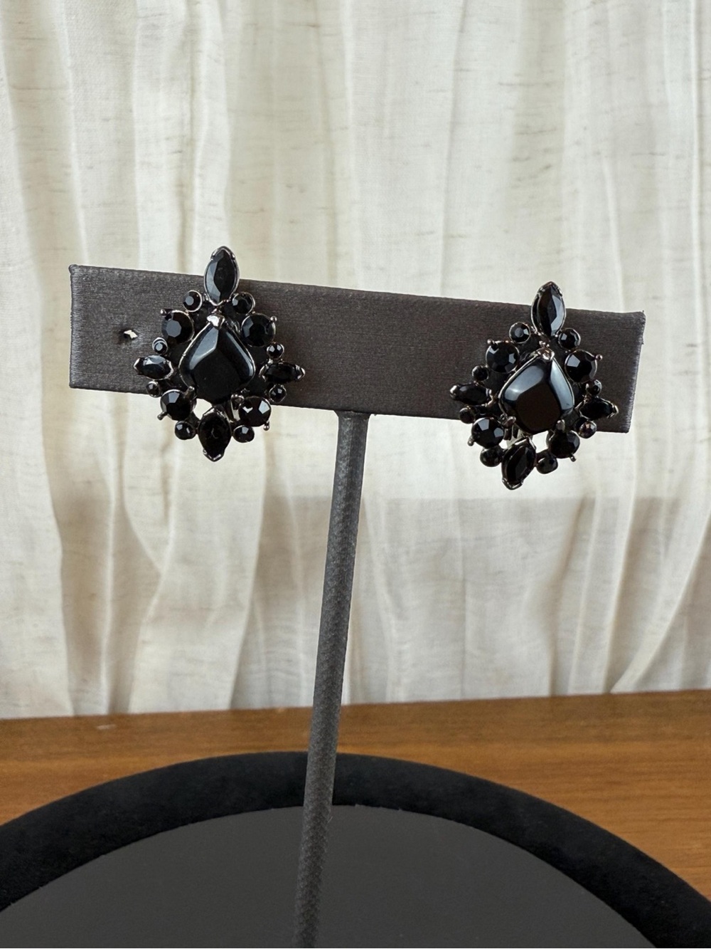 Monet Black Crystal Cluster Clip-On Earrings